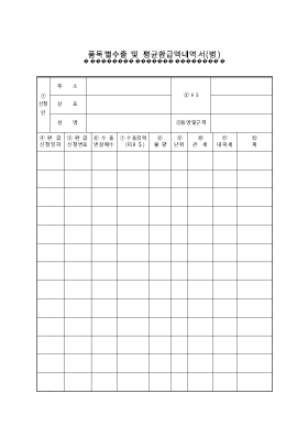 품목별 수출 및 평균환급내역서(병) 품목별 수출 및 평균환급내역서(병)